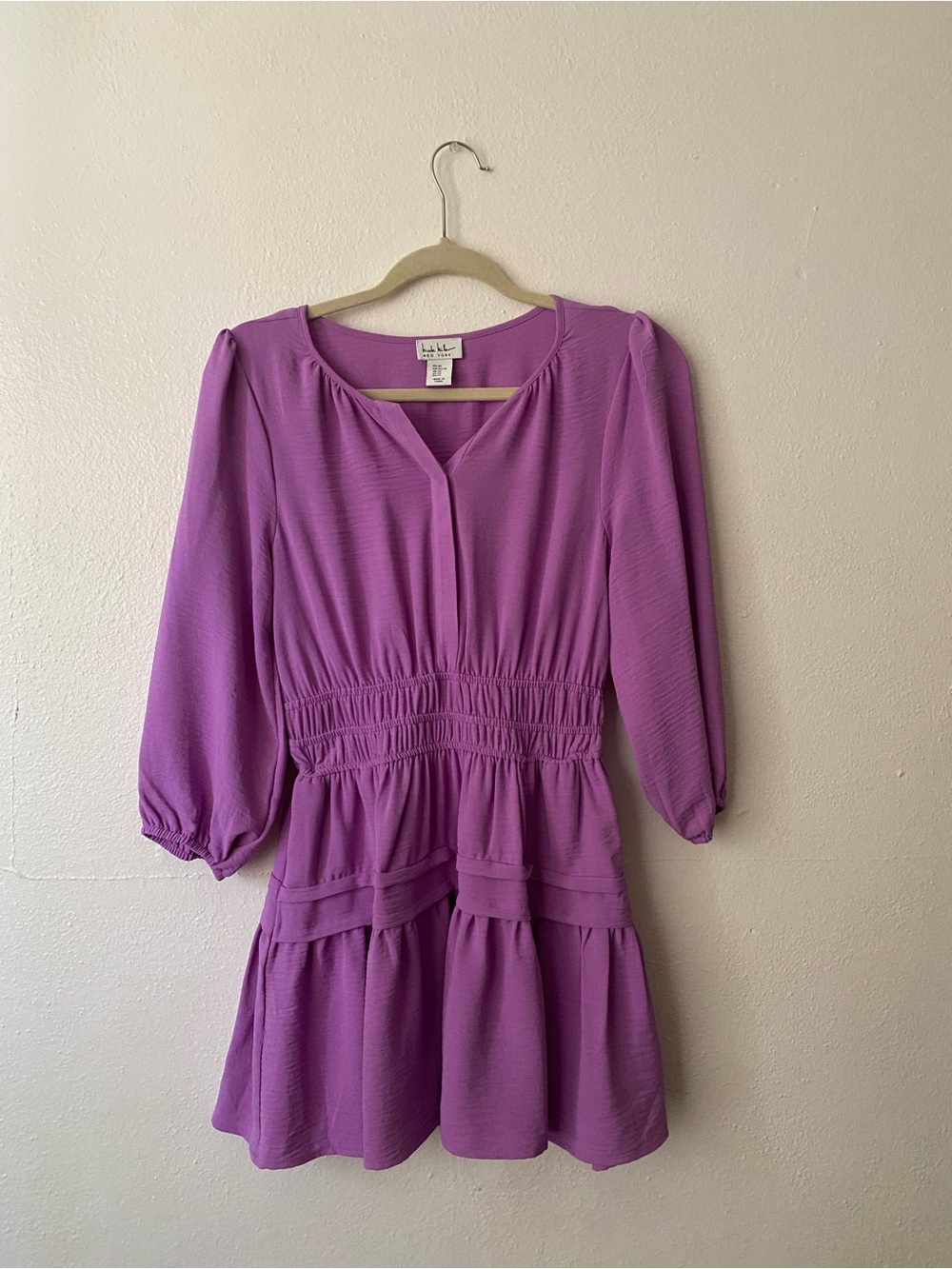 Nicole Miller Lilac Smocked-Waist Mini Dress